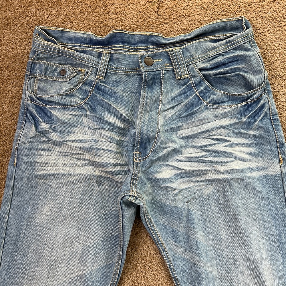 Vintage Joan‎ Craig Distressed Washed Blue Jeans Size 36x32 Embroidered Logo - Picture 2 of 12